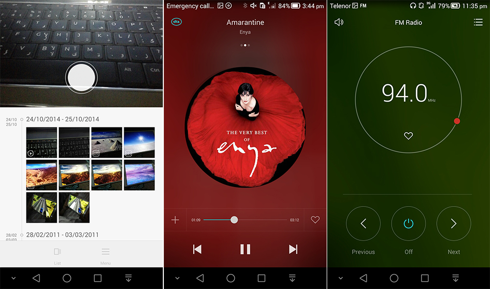Multimedia apps (Gallery; Music; FM Radio)