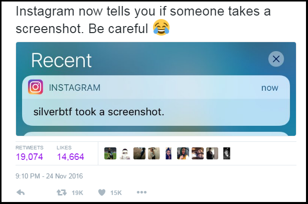 Instagram sends notification for screenshots of Stories, not Pictures